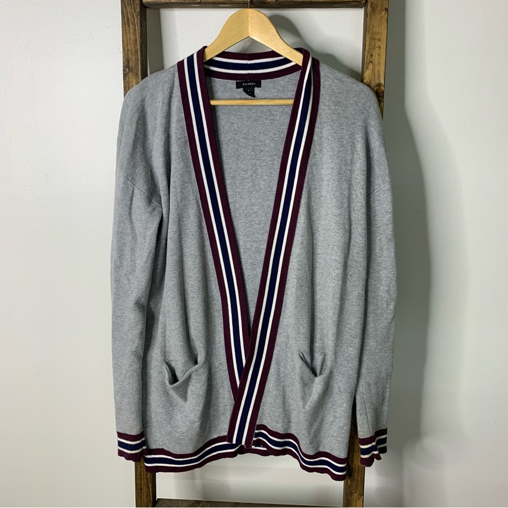 Halogen Gray Striped Trim Cardigan